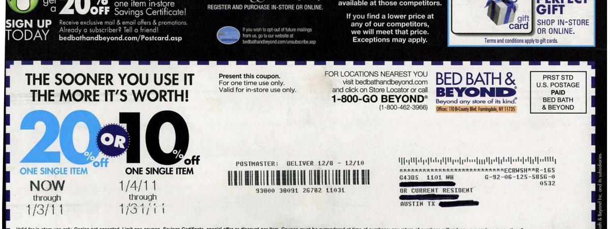 Bed Bath and Beyond direct mail coupon